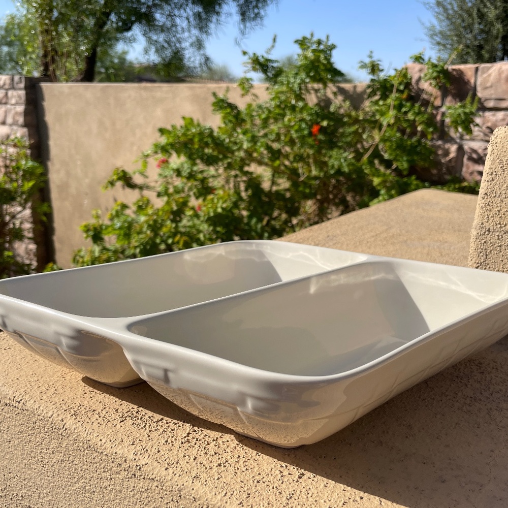 Longaberger Pottery Woven Traditions Ivory Divided Wave Bowl